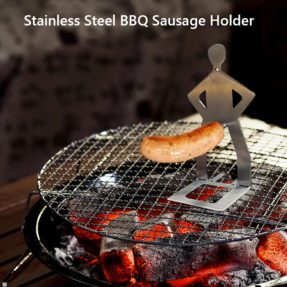 Stainless Steel BBQ Sausage Roaster Holder Funny Standing Man Sausage Rack for Camping Picnics Hotdog Holder Grill Accessories