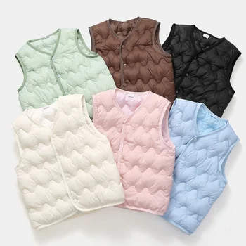 Chaleco cálido para niños y niñas, ropa de abrigo gruesa de algodón, chaquetas de Color sólido para niños y adolescentes de 1 a 6 años, Invierno