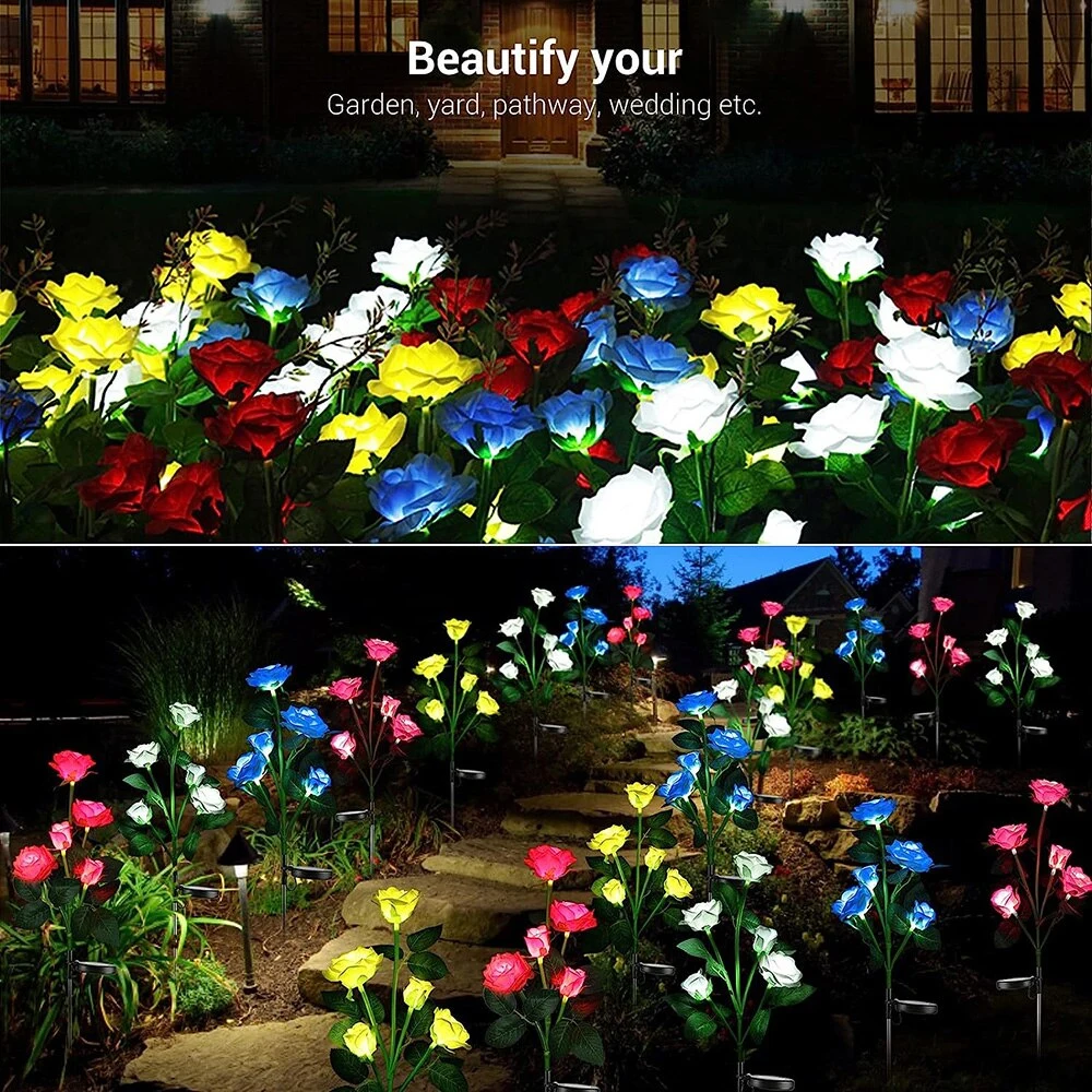 Solar Lights Solar LED Lights Garden Lighting 7 Head Solar LED Simulated Rose Lights Garden Lawn Lights Outdoor IP65 Waterproof Landscape Yard Decoration Solar solar lights,solar led lights,garden lighting