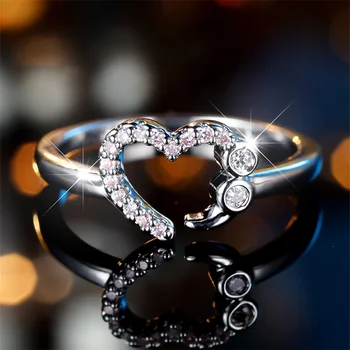 Vintage Hollow Love Heart Pink Zircon Engagement Rings For Women Trendy Silver Color Wedding Bands Jewelry Valentine's Day Gifts