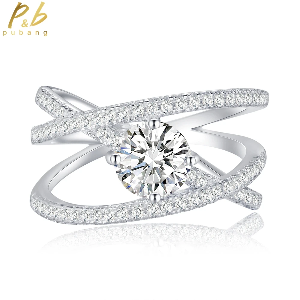 

PuBang Fine Jewelry 925 Sterling Silver Classic Luxury Round Created Moissanite Diamond Ring for Women Party Gifts Drop Shipping