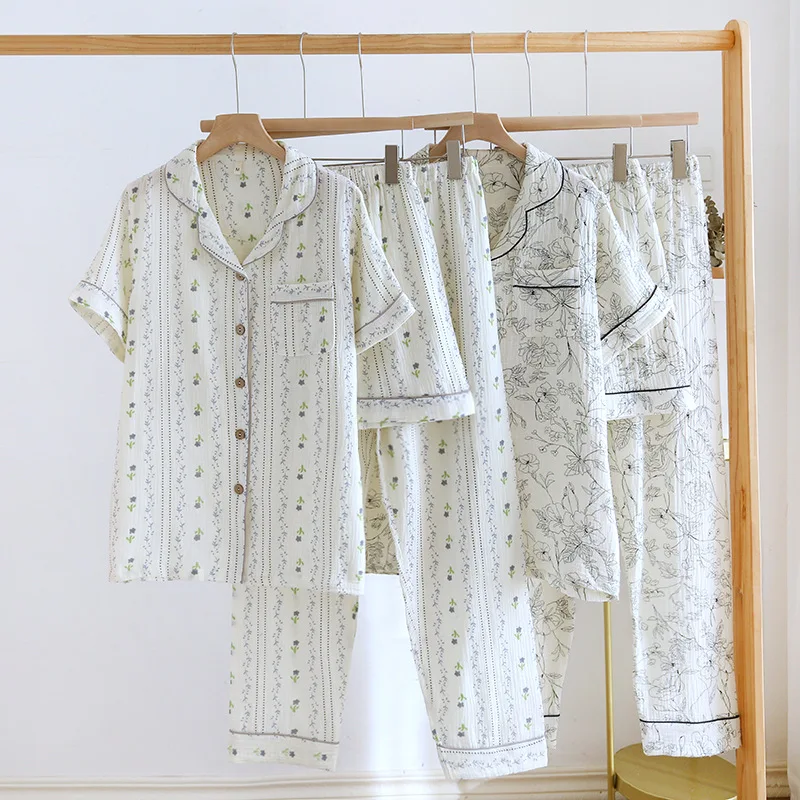 Short Sleeves Sleepwear Women 3 Piece Set Outfit Trousers Sets Summer Pajamas Shorts Pijama Mujer Conjunto Femininos Roupas