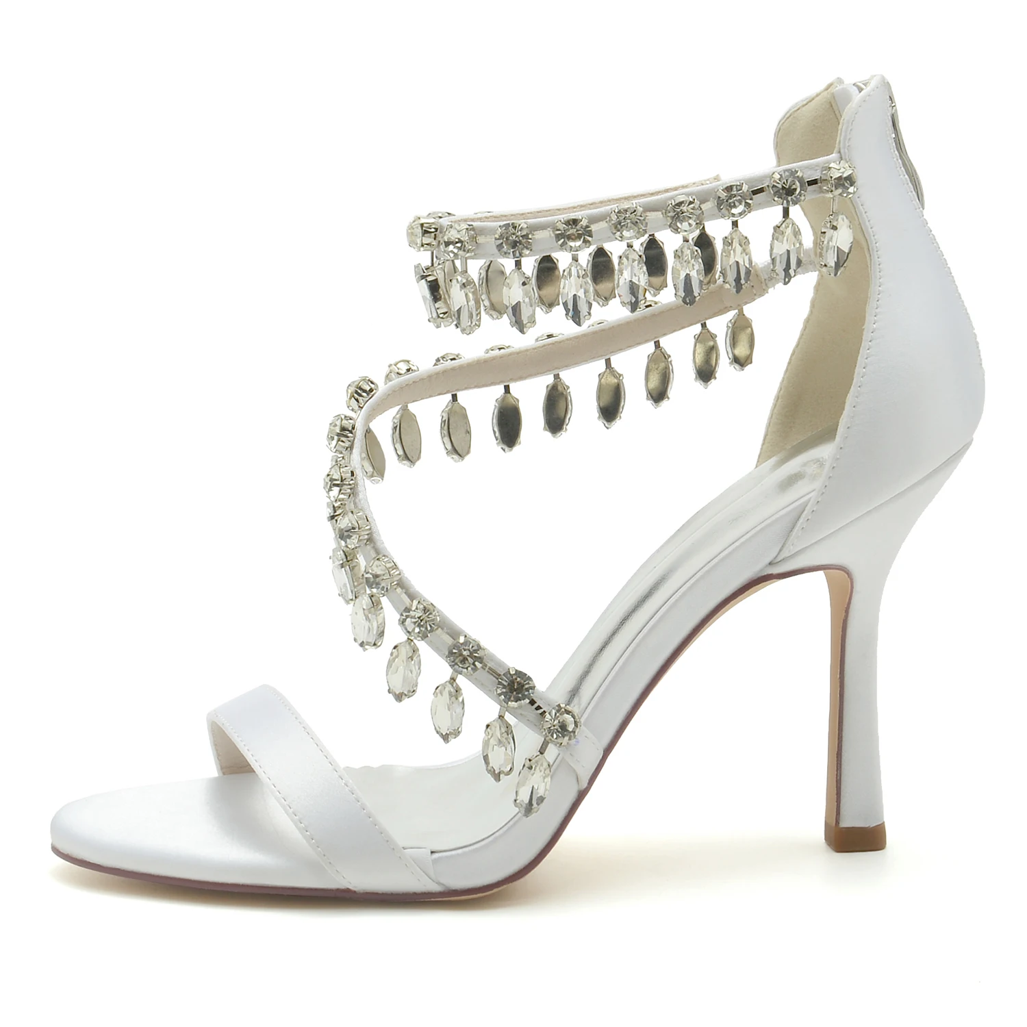 

Wedding Shoes for Bride High Heels Sandals Ankle Strap Crystal Zipper Back Formal Evening Prom Party Dress Shoes Pumps for Women