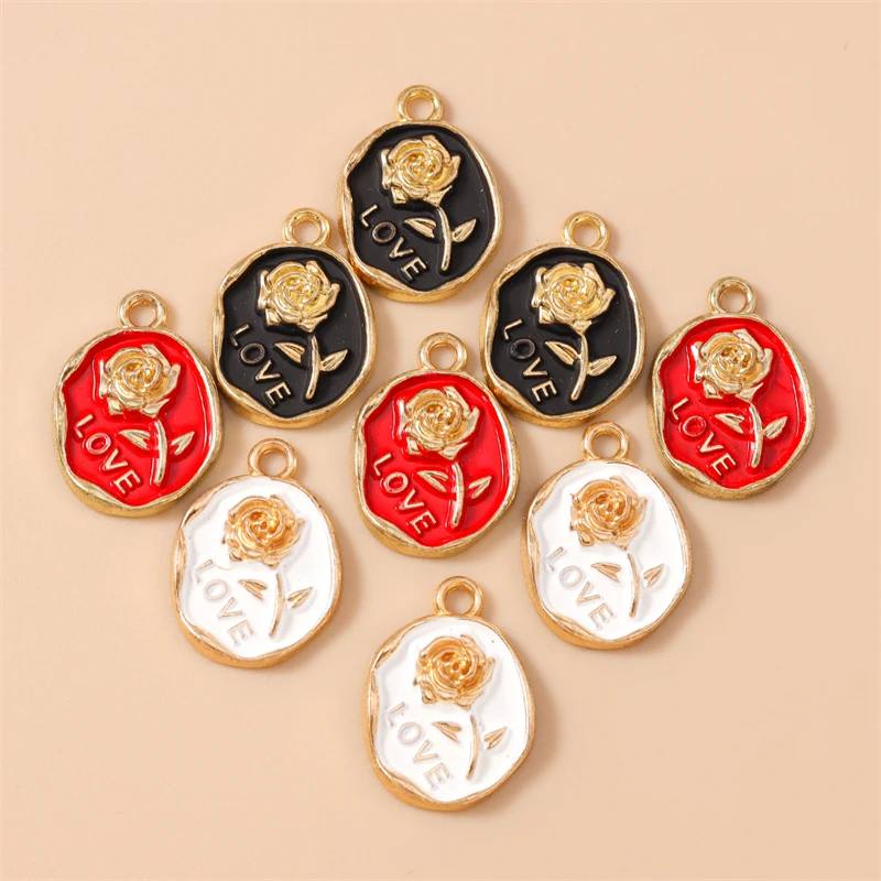 20 Stück 15 x 21 mm niedliche Emaille-Rosen-Blumen-Charms-Anhänger für die Herstellung von Tropfen-Ohrringen, Halsketten, Armbändern, DIY-Handwerk, Schmuckzubehör – Detail 9