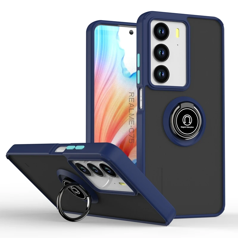 Shockproof Armor Phone Case with Lens Protection and Ring Holder - Matte Finish