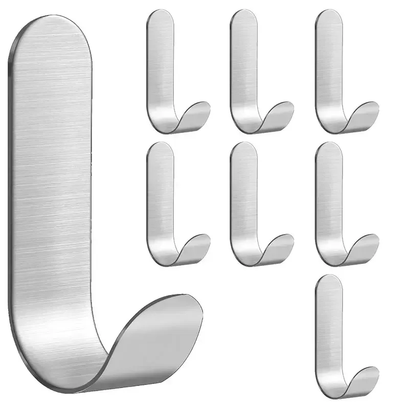 Kitchen Adhesive Hooks Metal Stainless Steel Wall Hooks Utility J Hook Key Holder Self Adhesive Wall Hook for Shower 2/4Pcs