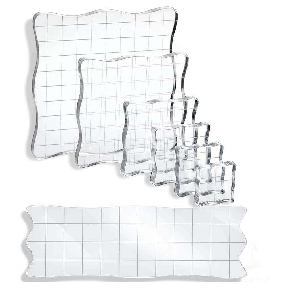 

7 Pcs Acrylic Stamp Block Assorted Sizes Clear Acrylic Mounting Blocks Set, Decorative Stamp Blocks With Grid Lines