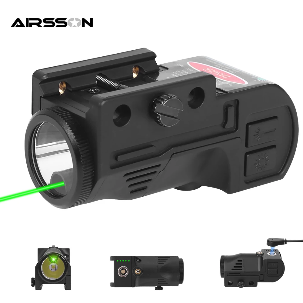 Tactical Weapon Gun Light Red Green Laser Sight Magnetic Charging Flashlight Pistol Light Laser Combo for 20mm Picatinny Rail