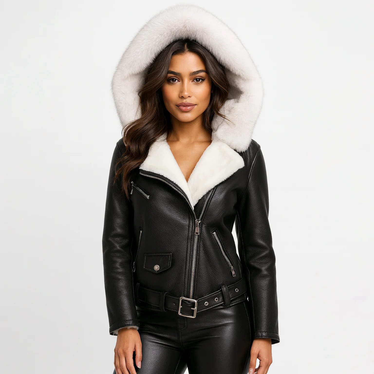 ジャケット・アウター 00s fuga Mouton leather fur jacket coat Women Sheep Leather One Fur Coat Jacket With Fur Lining With