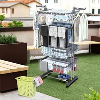 5 Tier Clothes Drying Rack Oversized, Foldable& Adjustable Height Rolling Clothes Rack Stainless Steel with 4 Castor 2
