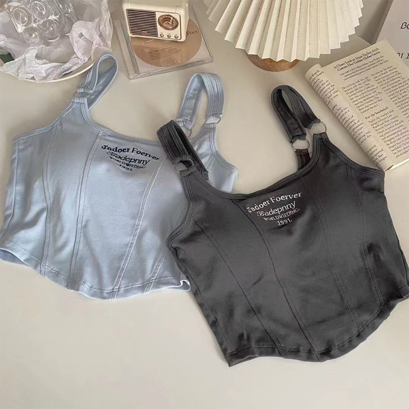 Summer Girls' Short Top With Chest Pad Integrated Suspended Tank Top T Shirt Women's Tight Chest Bottom Underwear Y2k Clothes
