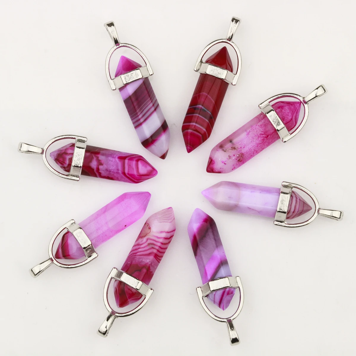 Stripe Agate Hexagonal Prism Shape Pendants Reiki Healing Pendulum Charms For DIY Necklace Earrings Jewelry