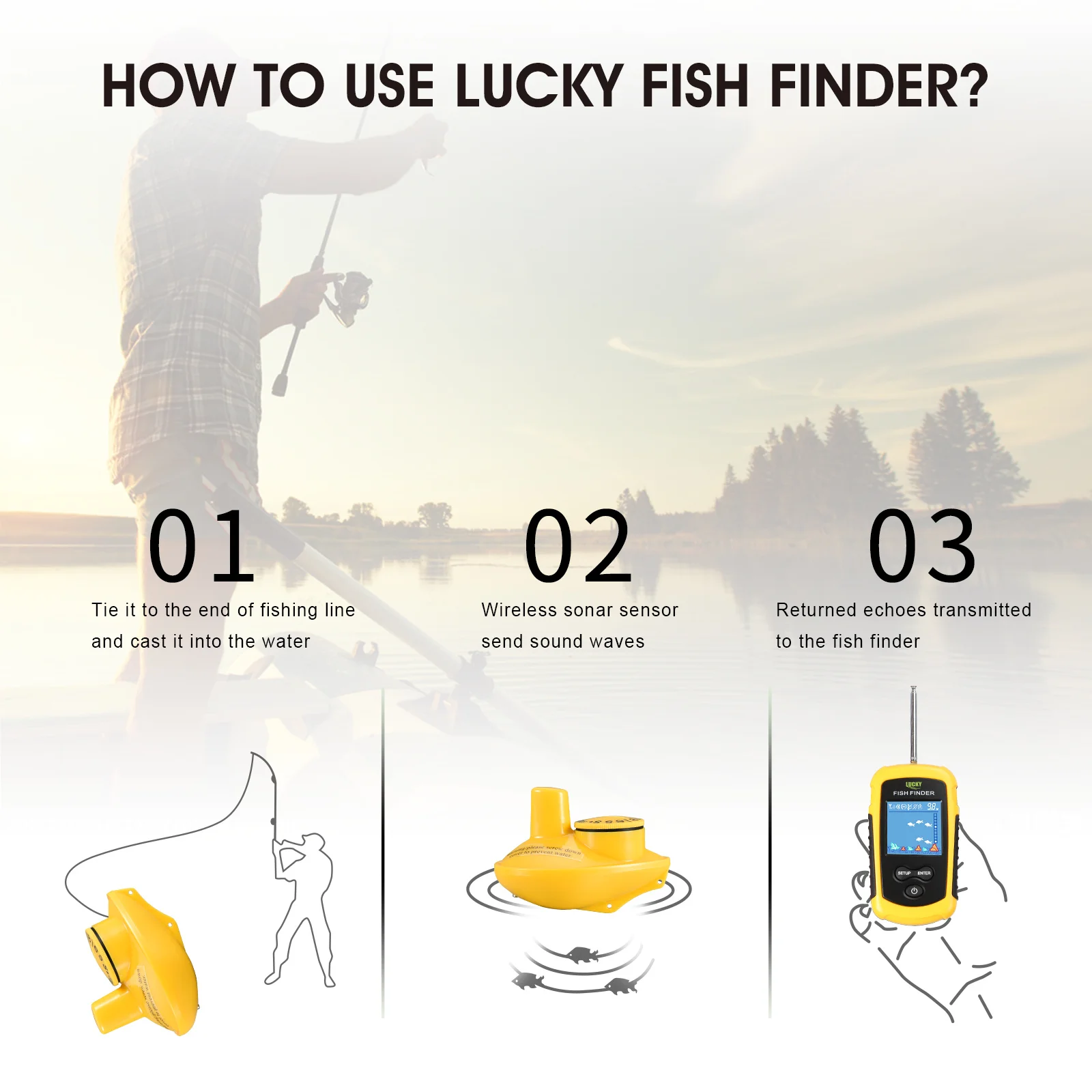 Fish Finder LUCKY FFCW1108-1&FFW1108-1 Portable Echo Sounder 120M Wireless operating range Ocean River Wireless Fish Finder