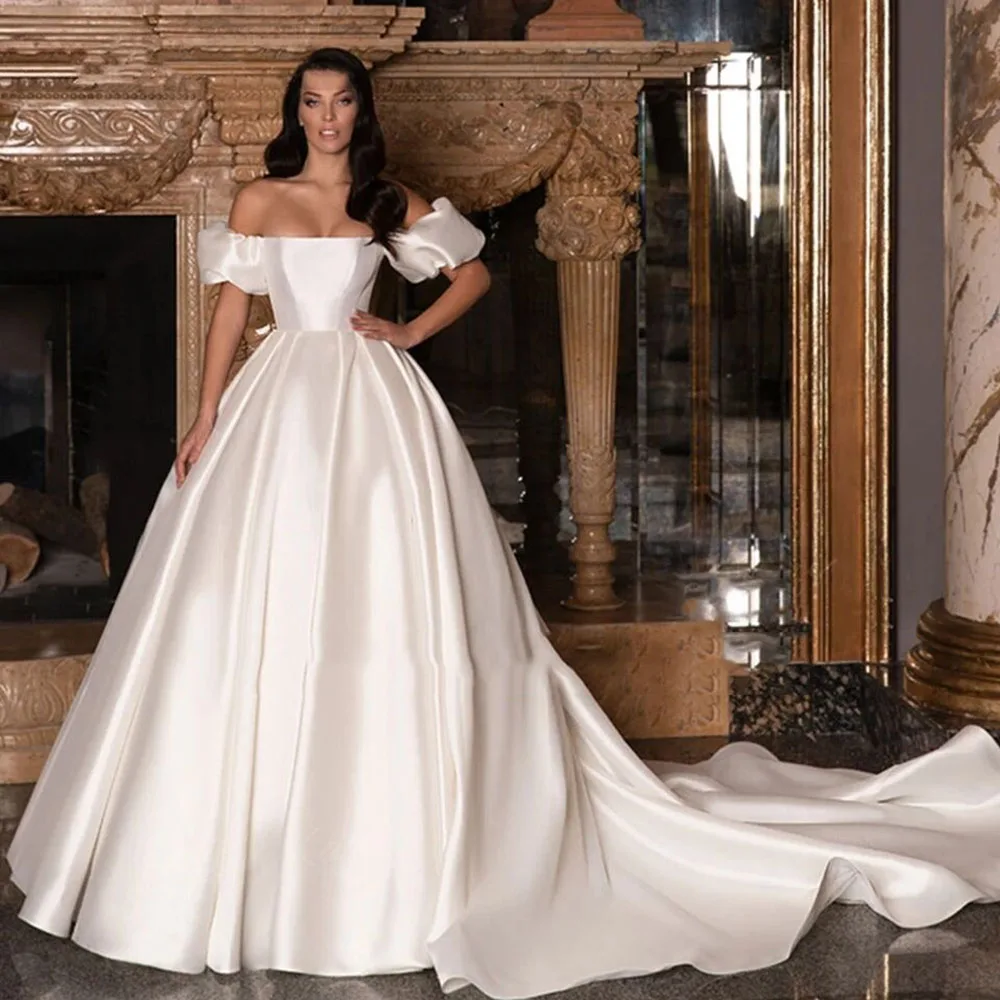 SoDigne Vintage Satin A Line Wedding Dress Off the Shoulder Elegant Modern Customized Women Bridal Dress Vestidos De Novia 3