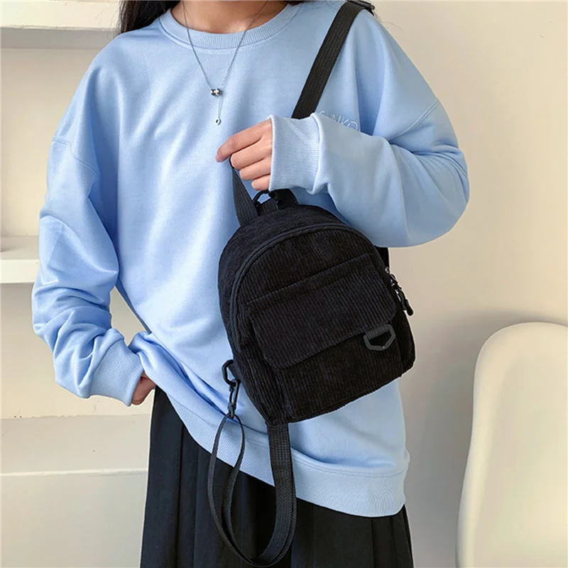 

Fashion Women Mini Backpack Solid Color Corduroy Small Backpacks Simple Casual Student Bookbags Traveling Backpacks 2023 New