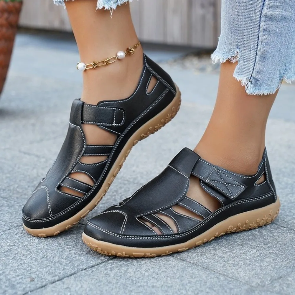 Summer Women Sandals Solid Color Light Open-Toe Breathable Flats Shoes Women Outdoor Non-Slip Walking Sandals Zapatos De Mujer