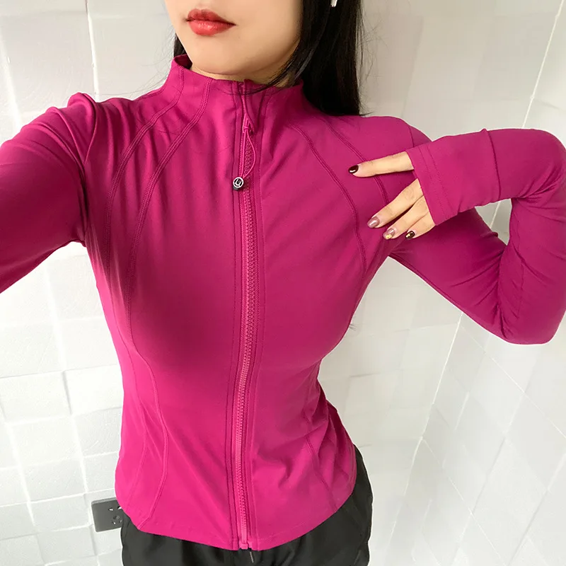 Running Jacket Zipper Bright Color Quick Drying Long Sleeved Yoga Suit Slim Fit Fitness Suit Women's Sports Top Spring New