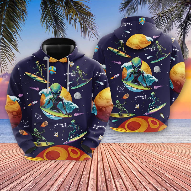 

Harajuku Fashion Alien Graphic Sweatshirts Trippy Mushroom Y2k Hoodies For Men Clothes Cartoon Boy Pullovers Hip Hop UFO Hoody