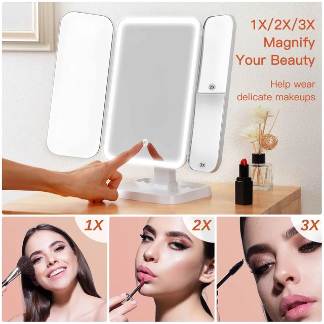 Miroir de maquillage à trois volets, lumières LED, miroir de Dressing pour dortoir, illumine votre lumière de remplissage avec miroir de maquillage complémentaire intelligent Tri 4
