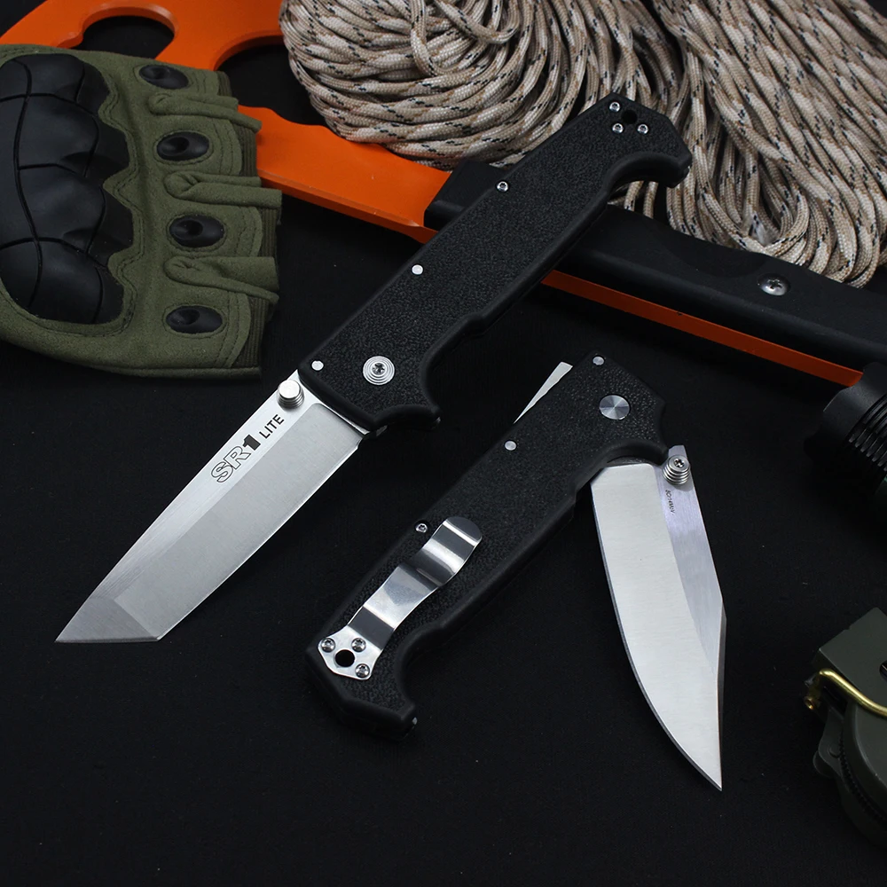 New Cold SR1 Lite Folding Knife 8Cr14MoV Steel Blade EDC Military Ttactical Survival Hunting Utility Pocket Knives for Men Knife 4