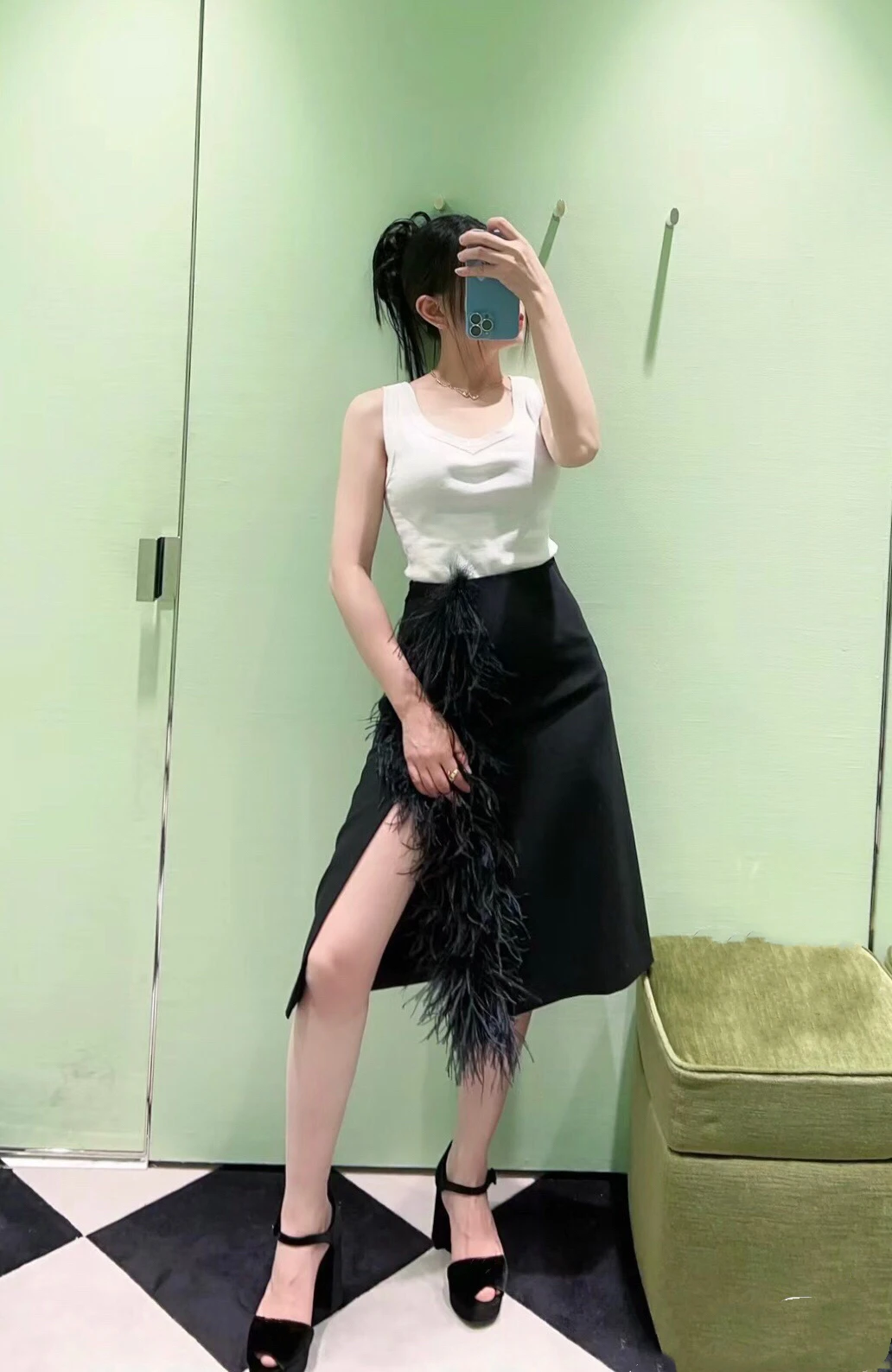 Saashi Women's England Style Elastic High Waist After Split Hip Pencil Skirt