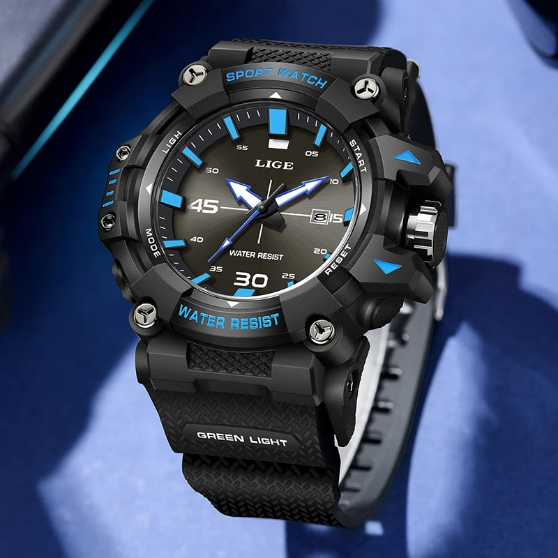 New original LIGE Men Watch Military Sport Waterproof Quartz Chronograph Wrist Watch For Men Fashion Luminous Big Dial Watch Men