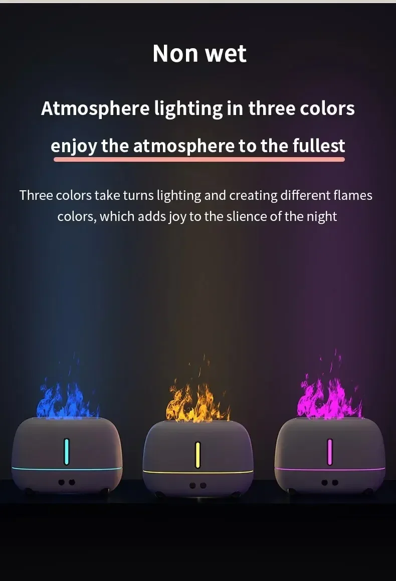 컴팩트 3D 불꽃 LED 에센셜 오일 디퓨저 - 가정, 자동차 및 사무실용 USB 전원 쿨 미스트 초음파 아로마테라피
