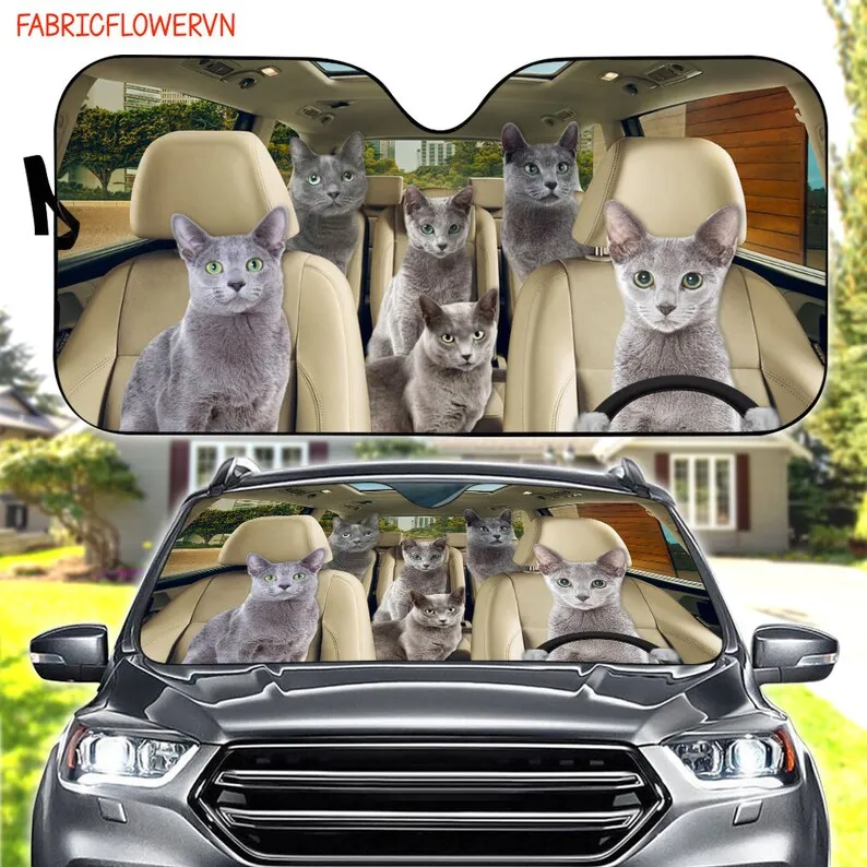 

Russian Blue Car Sunshade, Russian Blue Car Decoration, Cat Windshield, Cat Lovers Gift, Cat Car Sunshade, Gift For Mom, Gift Fo