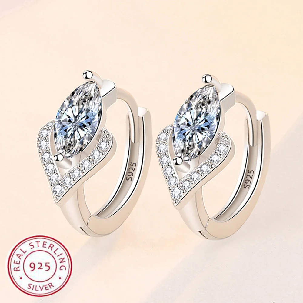925 Sterling Silver Shining Zircon Earrings Women's Circle Round Fashionable