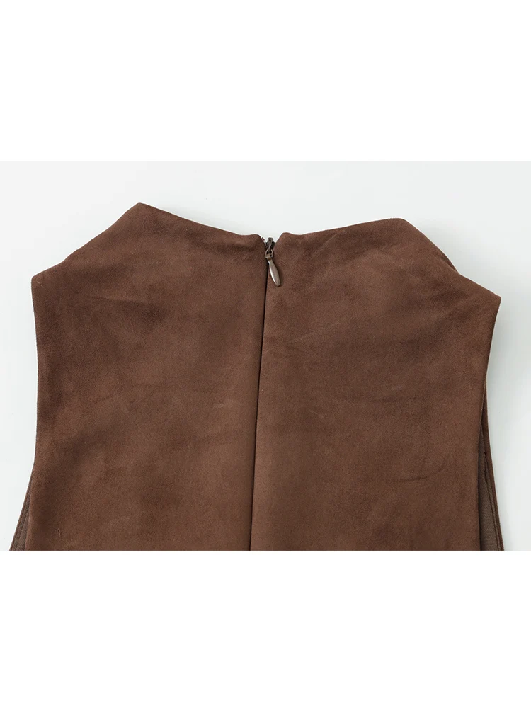 Spring Autumn Women Temperament Vest Solid Colotr Turtleneck Sleeveless Slim Fit Top Fashion Female Suede Tank Top 2026 New