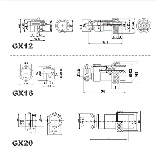 GX12 GX16 GX20 2 3 4 5 6 7 8 9 10 12-pin Male/Female Circular Aviation Plug Socket Cable Connector