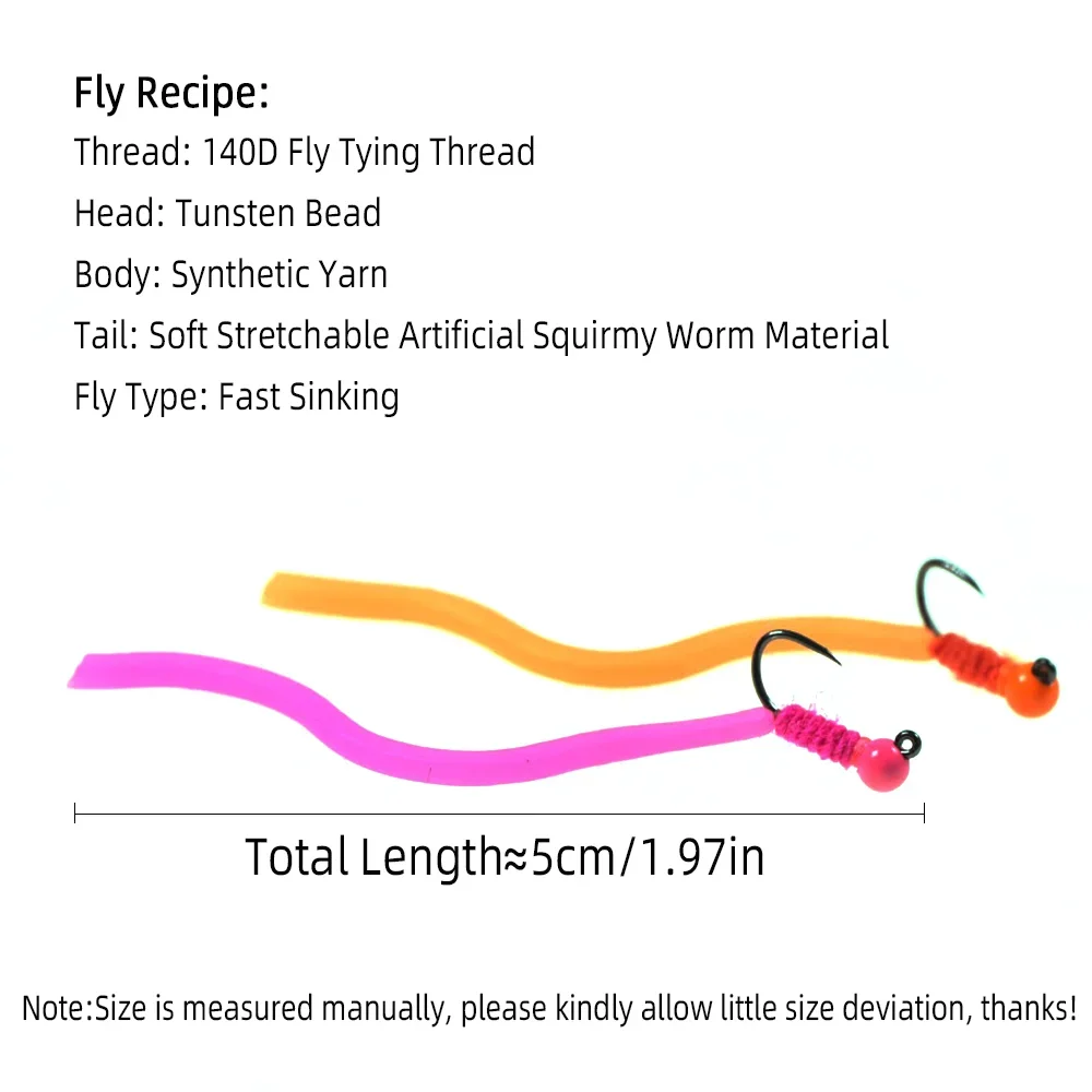 Description Picture 4 of itemWifreo 4pcs Tungsten Bead Head Squirmy Worm Fly Barbless Hook #14 San Juan Wormy Fly Trout Bass Pan Fish Fly Fishing Flies