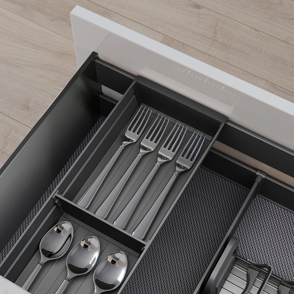 Goldmine Aluminum Slide Out Cabinet Organizers Deep Tableware Pullout Storage Basket High End Dishes Cabinet Pull Out Drawers