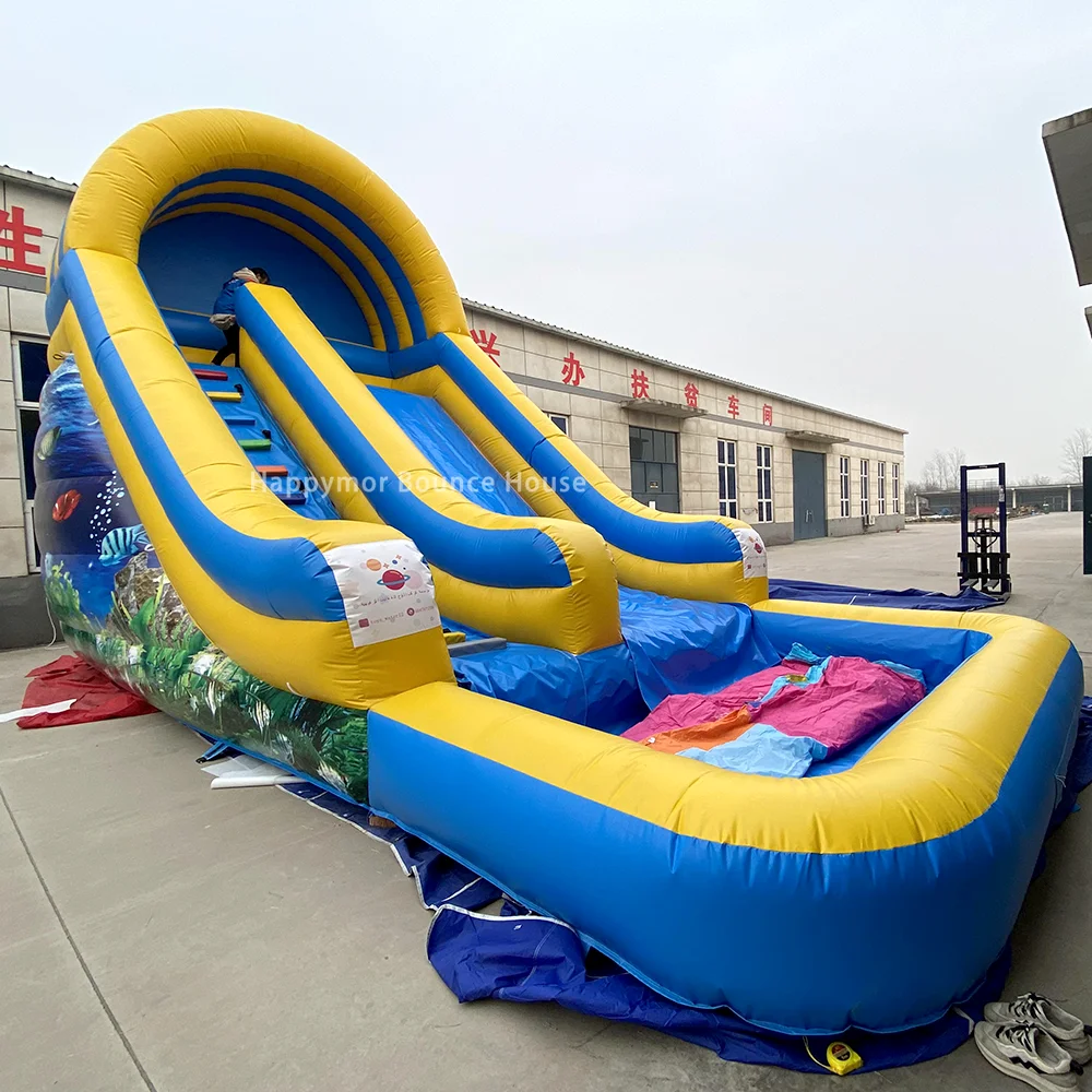 Giant Commercial Ocean Inflatable Water Slide With Pool For Adults