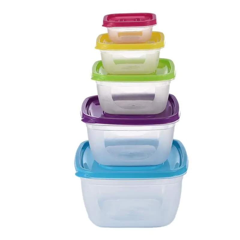 

Set Of 5 Rainbow Square Crisper Food Storage Leak Proof Portable Containers With Lid Storage Box Jars Kitchen Tools & Accesory