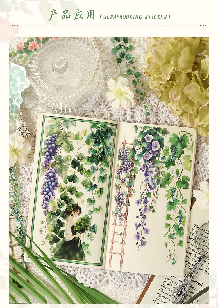 10 Pcs Vintage Rose Plant PET Sticker Pack for Junk Journal Scrapbooking Aesthetic Diary Deco School Account Stationery Stickers