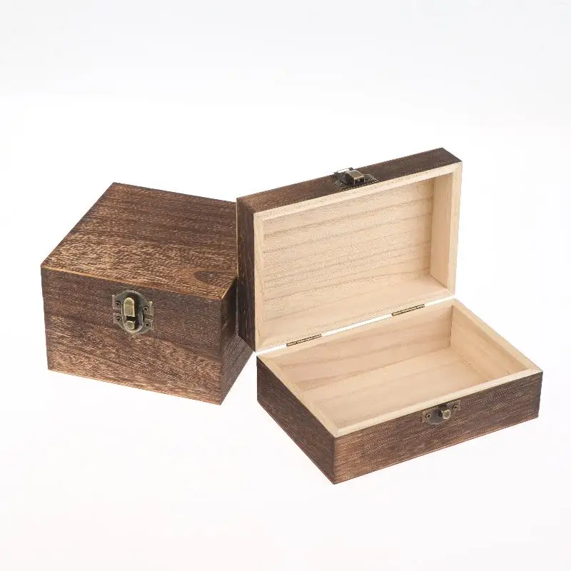 Vintage-Inspired Wooden Boxes With Lid Square Hinged Jewellery Craft Storage Box For Home Decoration DIY Hand-Made Mother's Day