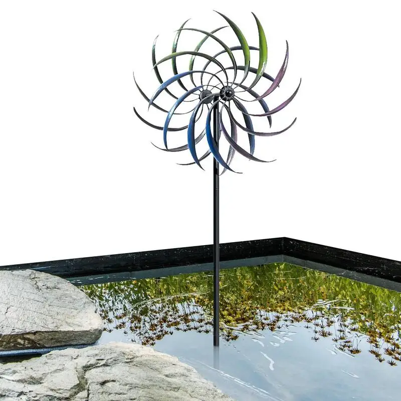 

Iron Windmill Colorful Willow Leaves Dual Direction Wind Spinner Rainbow Colored Wrought Iron Windmill For Garden Lawn Decor