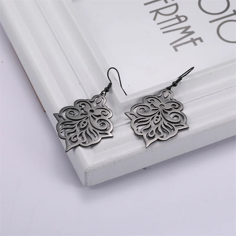 Vintage Edelstahl Ohrringe für Frauen Filigrane Tropfen Streifen Hängende Ohrringe Böhmen Schmuck Hochzeit Party Geschenke Großhandel – Detail 8