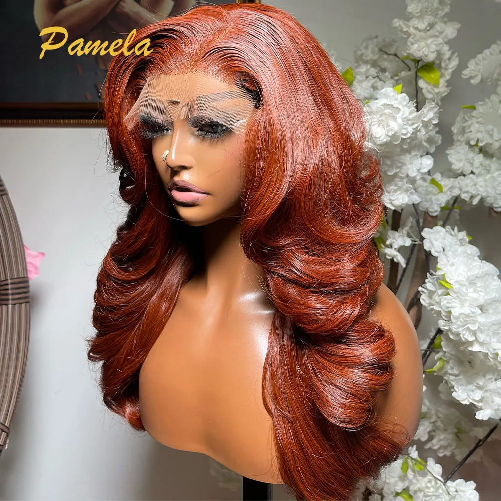 250% Density Ginger Orange Body Wave Color 13x4 Transparent Lace Front Human Hair Gluless Black Cherry Human Hair Ready To Wear