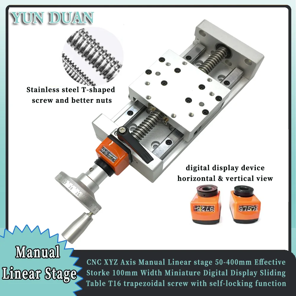 CNC คู่มือตารางเลื่อน 50-1000 มม.จังหวะที่มีประสิทธิภาพ Linear Actuator โมดูลดิจิตอลจอแสดงผลตําแหน่งเคาน์เตอร์ Handwheel XYZ 1