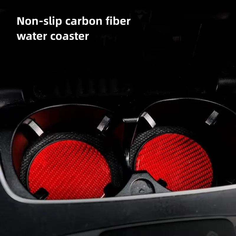 2Pcs Carbon Fiber Car Water Coaster Cup Mat Bottle Holder Anti-slip For Volkswagen Vw T-CROSS TCROSS Car Accessory