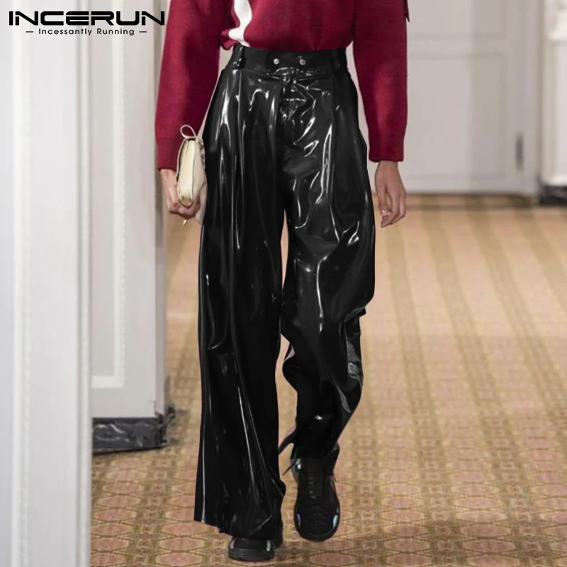 Handsome Well Fitting New Men's Trousers Patent Leather Long Pants INCERUN Male Party Nightclub High Waist Pantalons S-5XL