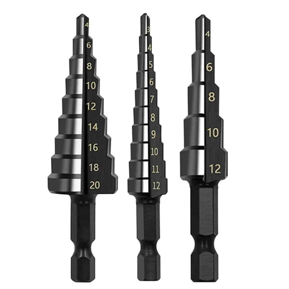 3Pcs/Set HSS Straight Groove Step Drill Bit Set Titanium Coated Wood Metal Hole Cutter Core Drill Bit Set with Box New