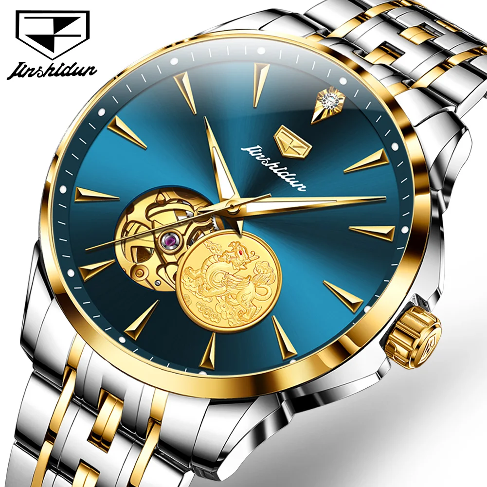 

JSDUN Automatic Mechanical Watch for Men Luxury Sapphire Crystal Mirror Carved Hollow Design Man Wristwatch Waterproof Men Watch