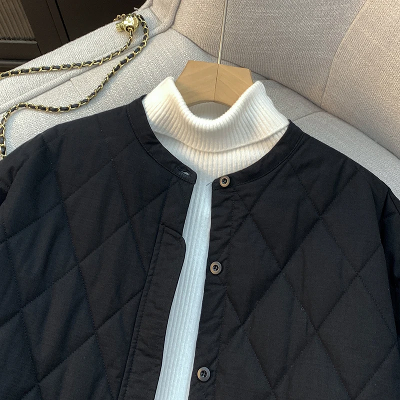 Lightweight Cotton Jaet Women's Autumn Winter Casual Retro Diamond Patterned Thin Cotton Blend Coat Winter Top