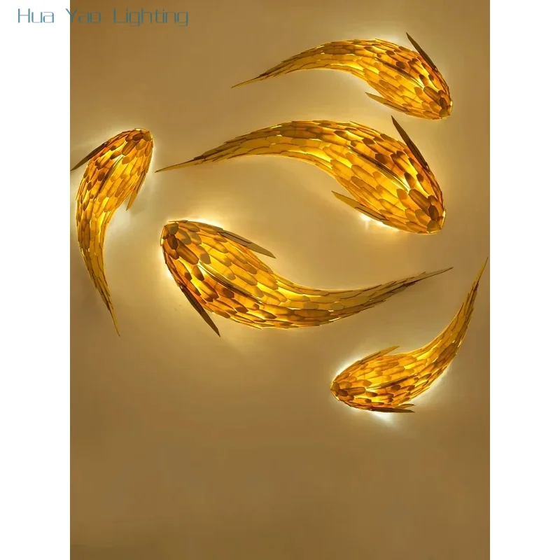 Nordic Modern Bamboo Led Wall Lamp Handwoven Big Fish Wall Lamp Living ...