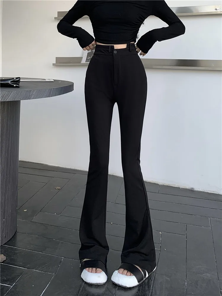 Women Suit Pants Black High Waist Horseshoe Wide Leg Casual Pants Women's Autumn 2022 New Small Feet Slim Micro Flare Pants