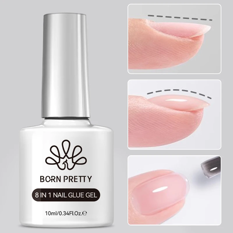 BORN PRETTY 10ML 8-in-1 Clear Glue Gel for Nail Apex and Extension Strengthener Nail Glue Gel Hard Gel Base Rhinestone Nail Gel 2