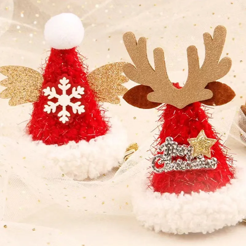 Mini Cute Sparkling Santa Claus Hat Christmas Hair Clips Xmas Party Gift For Adults And Kids New Year Headwear Hair Accessories